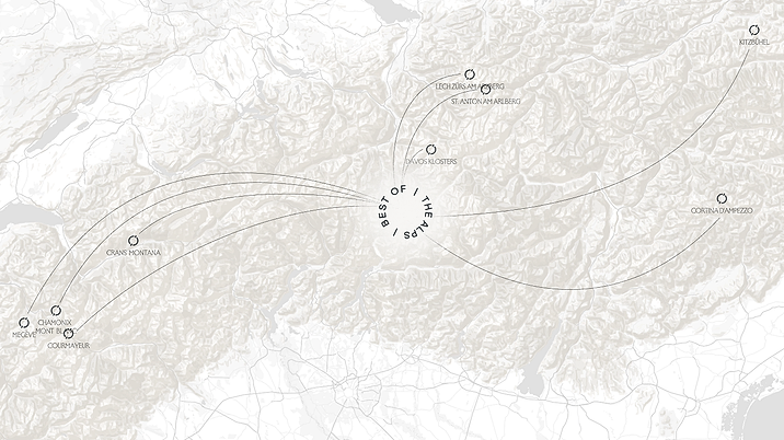 Map of the Alps showing the nine Best of the Alps destinations